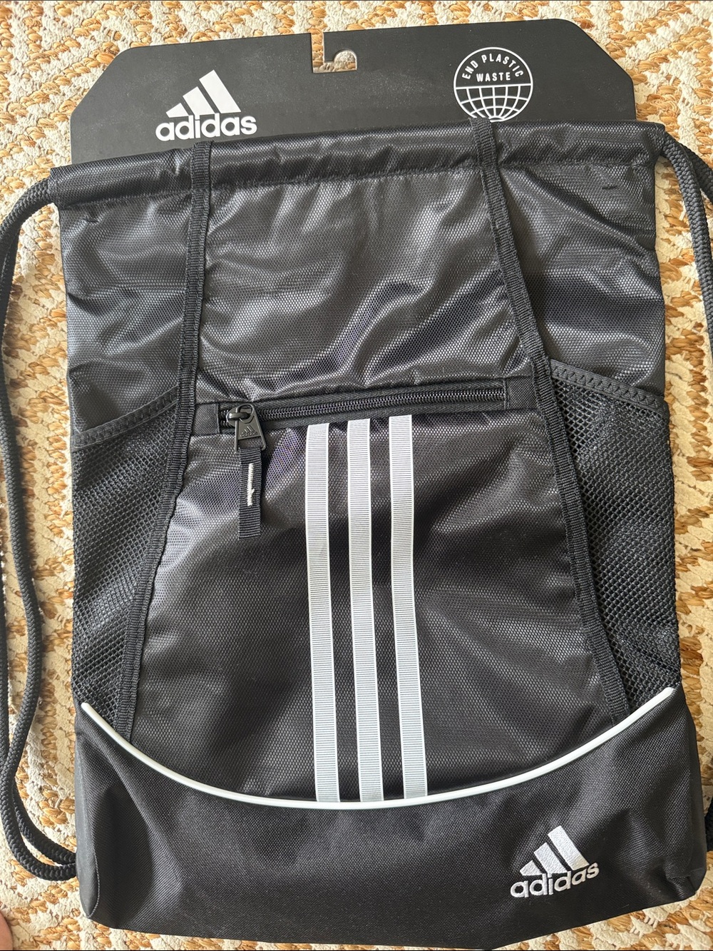 adidas Black Drawstring Backpack with White Three-Stripes